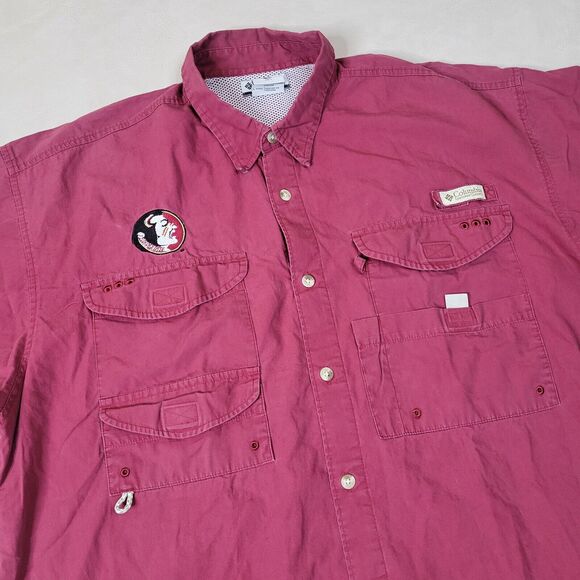 Columbia Mens FSU Seminoles Button Up Shirt Short Sleeve Vented Cotton Size L - Picture 1 of 9